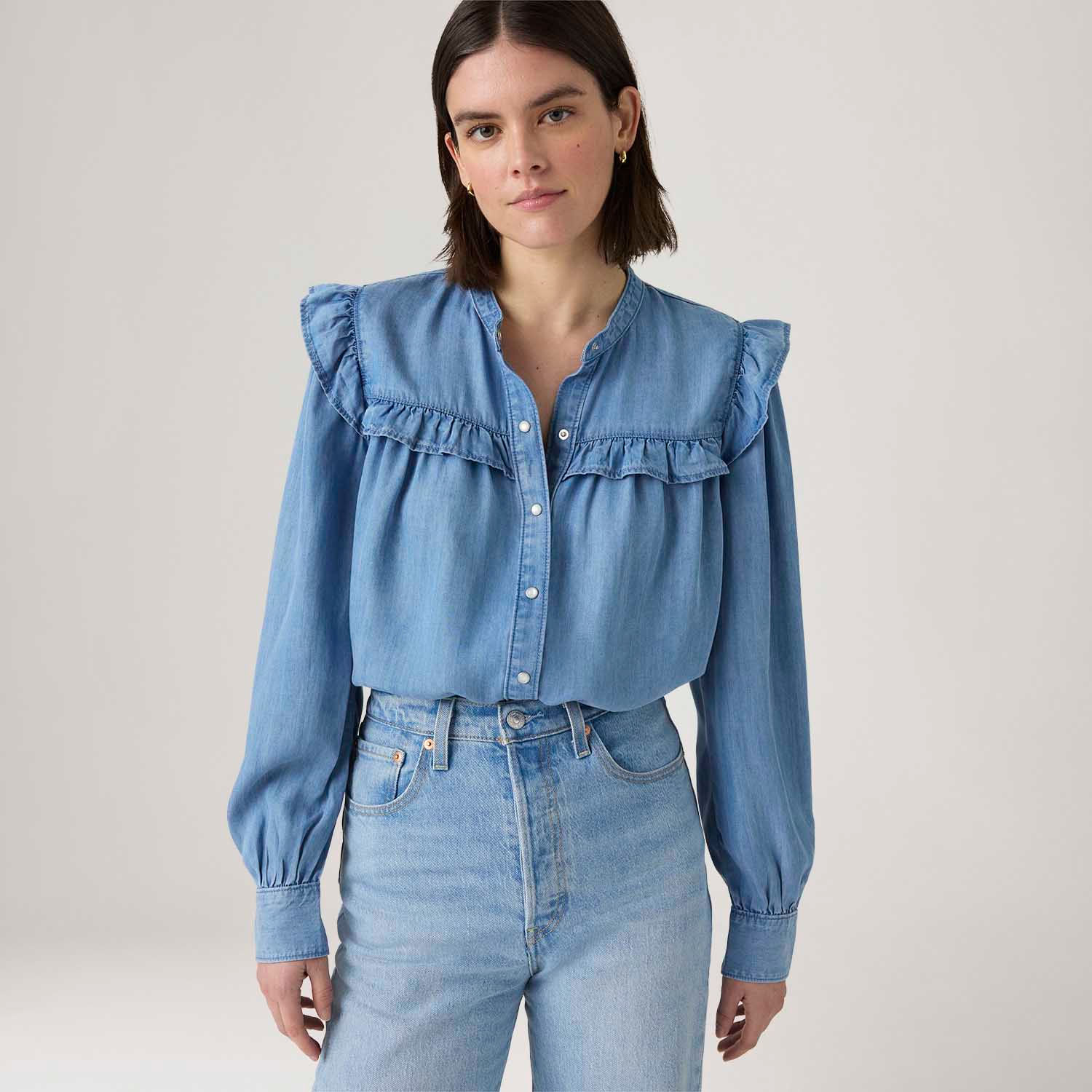 Blusa Levi's® Gianna Manga Longa Lavagem Média - Levi's® Brasil