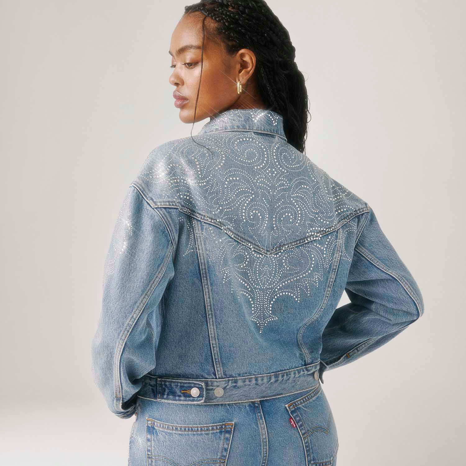 r*u様 オークション　90s leather denim jacket アメカ Jaqueta Jeans Levi's® 90's Shrunken Trucker Lavagem Média - Levi's