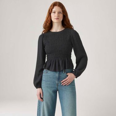 Blusa Levi's® Fleur Smocked Preta Manga Longa