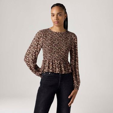Blusa Levi's® Fleur Smocked Marrom Manga Longa