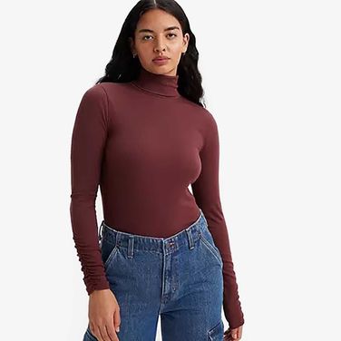 Blusa Levi's Rusched Gola Alta Marrom Manga Longa