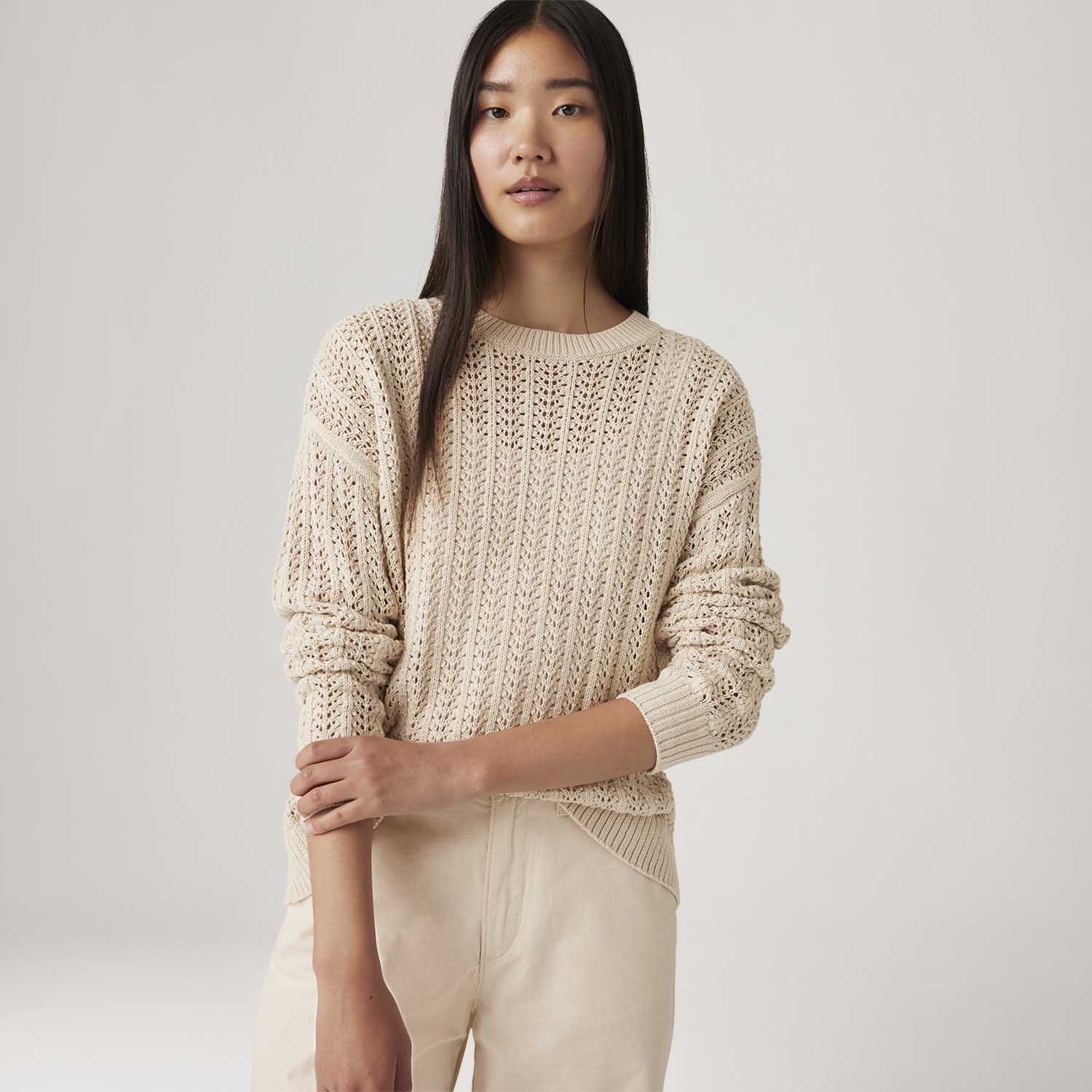 Suéter de Tricot Levi's® Sunrise Crochet Off White Manga Longa