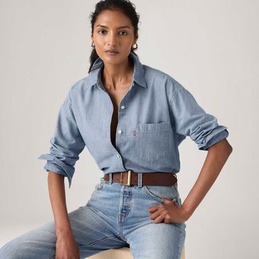 Camisa Levi's® Harlie Boyfriend Lavagem Média Manga Longa