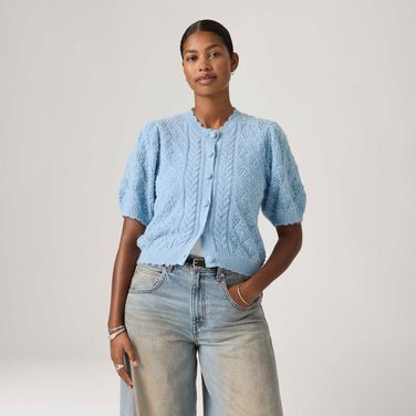 Cardigã Levi's® Pauline Tricot Azul Manga Curta