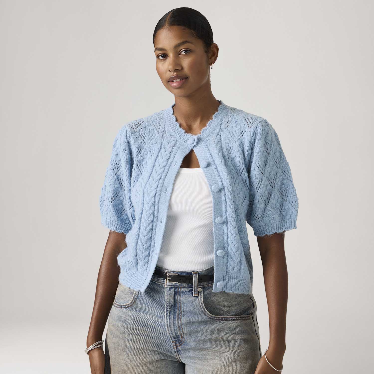 Cardigã Levi's® Pauline Tricot Azul Manga Curta - Levi's® Brasil