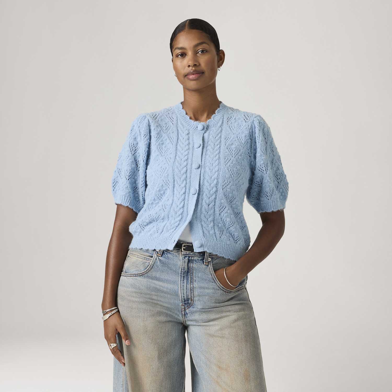 Cardigã Levi's® Pauline Tricot Azul Manga Curta - Levi's® Brasil