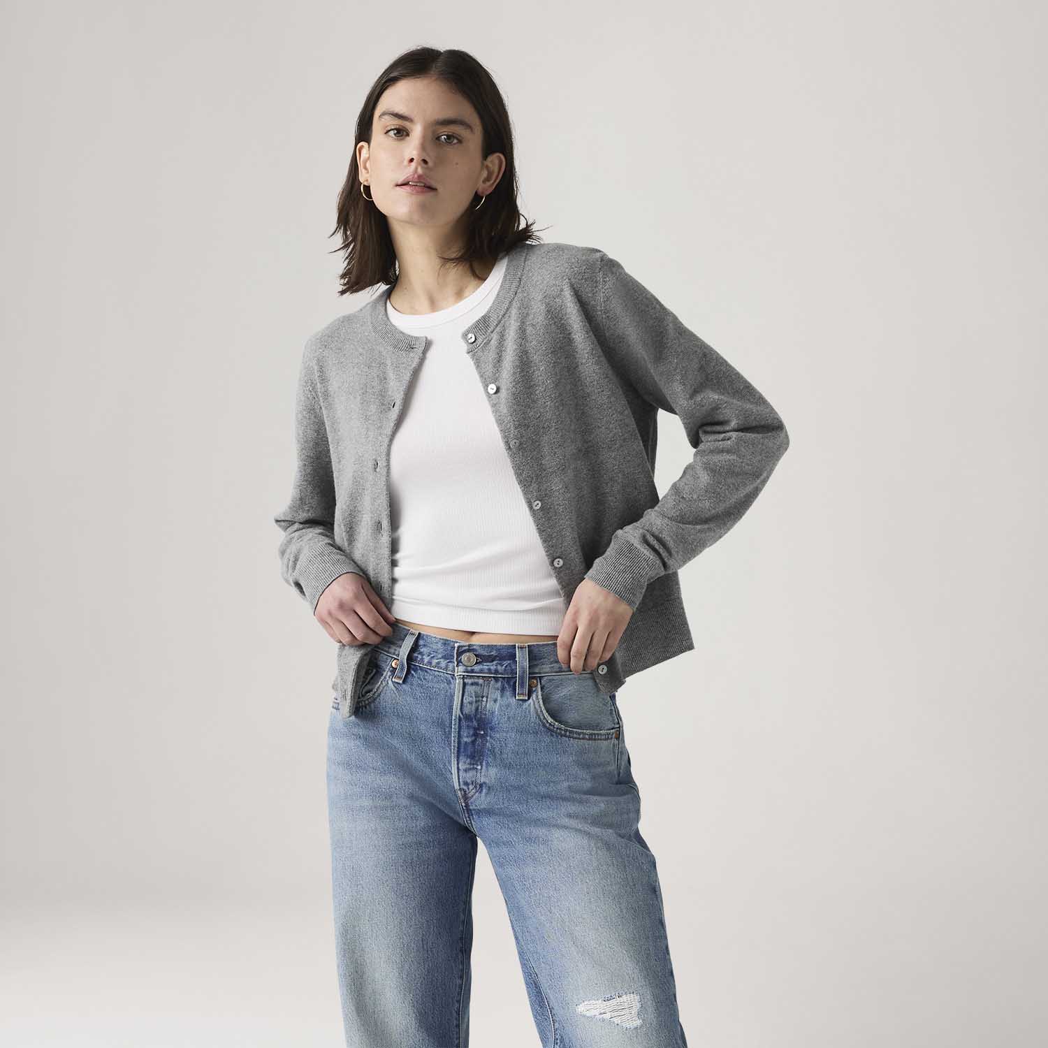 Cardigã Levi's® Tara Crewneck Cinza - Levi's® Brasil