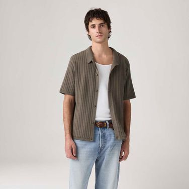 Camisa Levi's® Costa Knit Camp Shirt Marrom Manga Curta