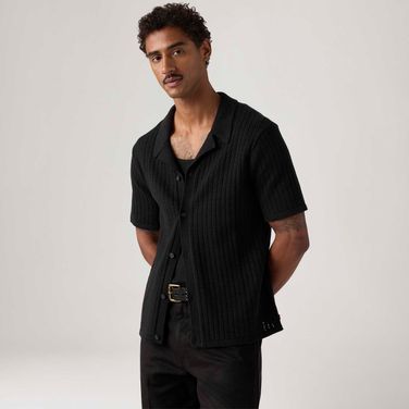 Camisa Levi's® Costa Knit Camp Shirt Preta Manga Curta