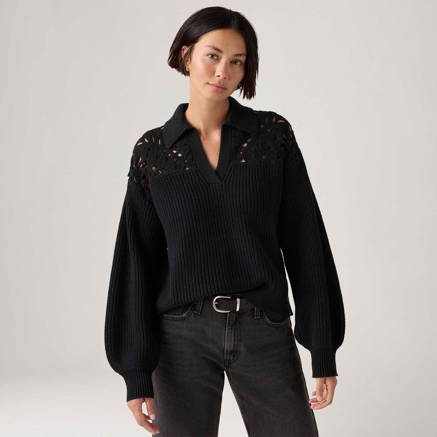 Blusa Levi's® Bianca Crochet Polo Manga Longa Preta - Levi's® Brasil
