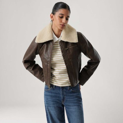 Jaqueta Couro Sintético Levi's® Giii Cropped Vintagem Aviator Sherpa Marrom