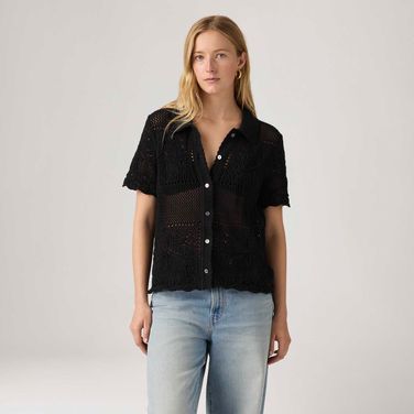 Camisa Levi's® Susanna Floral Crochet Preta Manga Curta