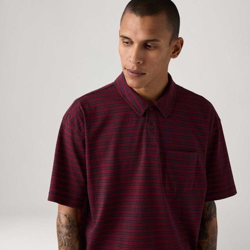 Polo Levi's® Finn Boxy Listrada Vinho Manga Curta