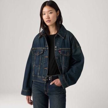 Jaqueta Jeans Levi's® Trucker Loose Crop Lavagem Escura