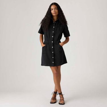 Vestido Jeans Levi's® Logan Western Preto Manga Longa