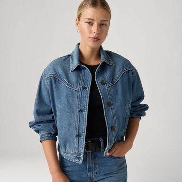 Jaqueta Jeans Levi's® Dani Western Harrington Lavagem Média